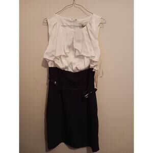 Roulette Dress, Womens Size 8, Ruffle, Ivory & Black, Belted, NWT
